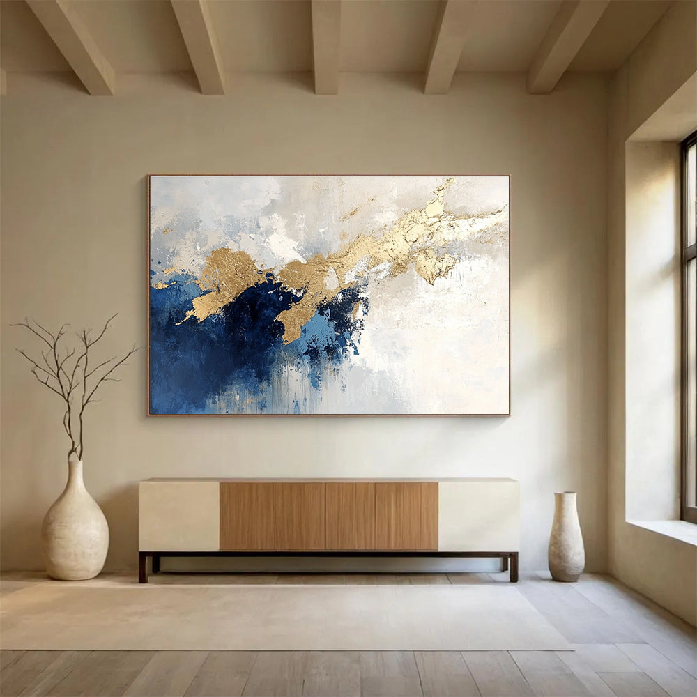 Blue - Gold Abstract Flow Painting ABS184