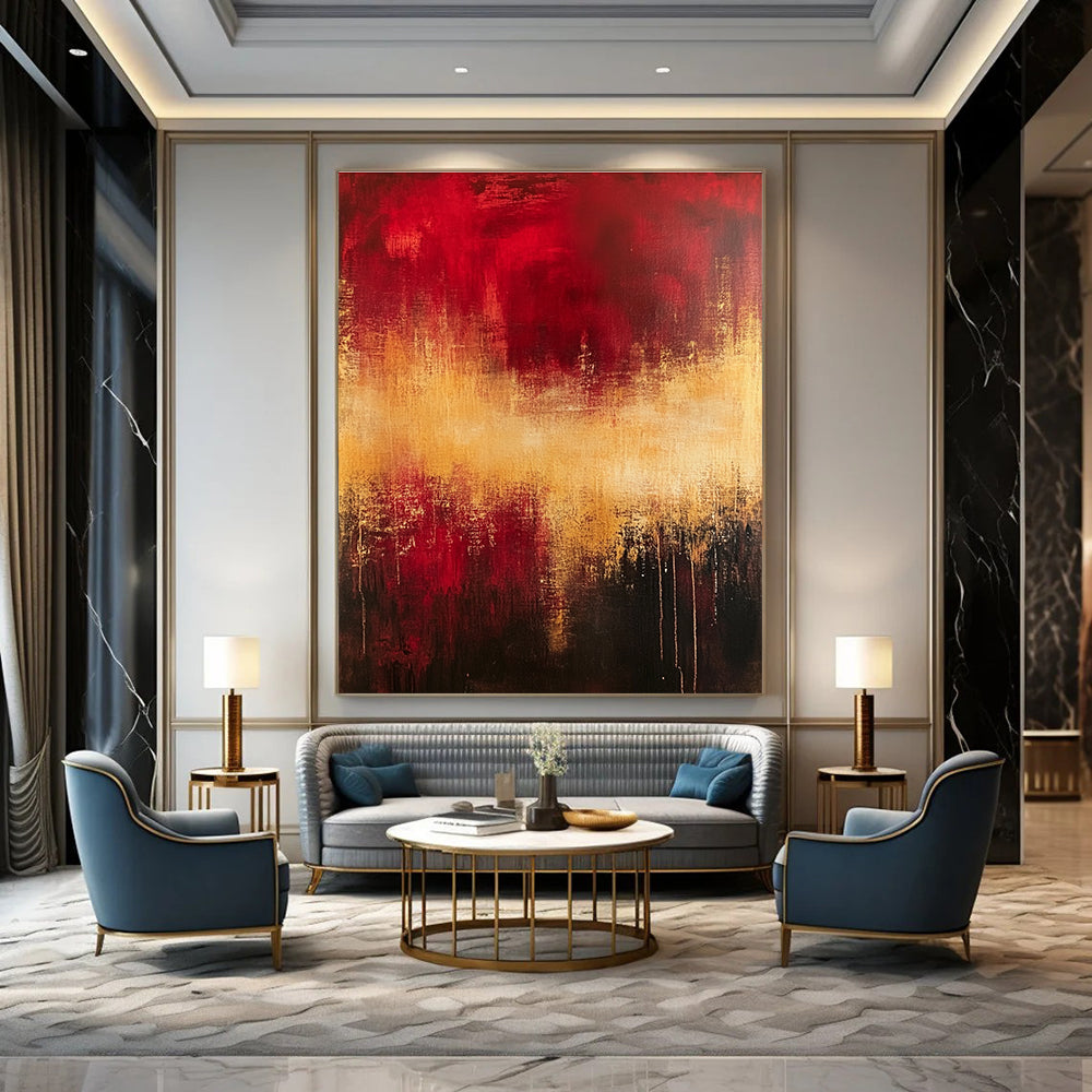 Red and Gold Abstract Painting for Dramatic - Themed Theaters GAB0919