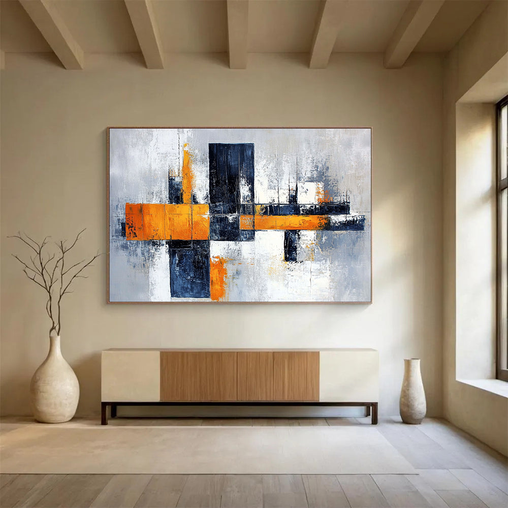 Orange - Gray Abstract Painting with a Modern Industrial Vibe ABS259
