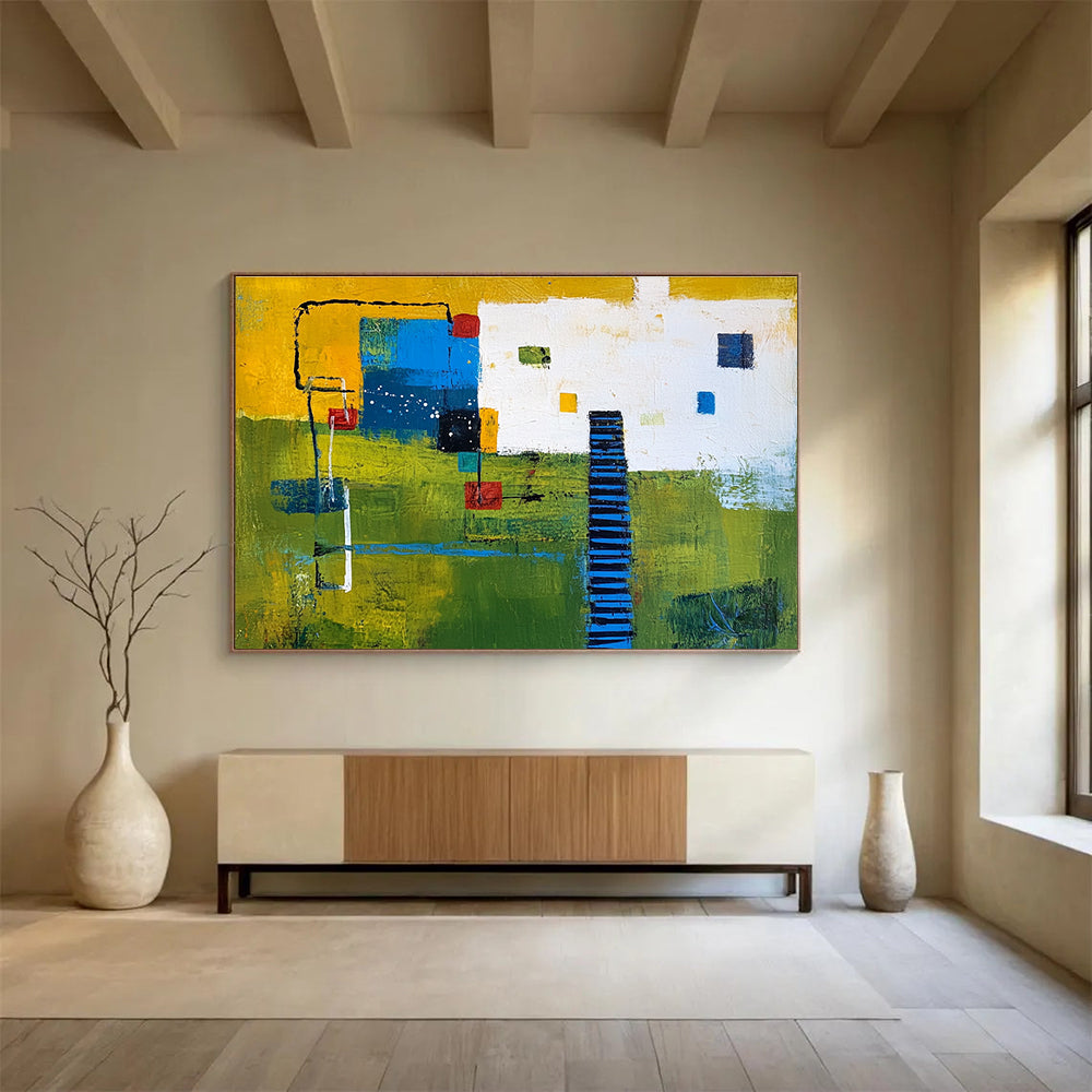 Colorful Geometric Landscape with Bold Shapes Abstract Painting ABS352