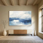 Blue Watercolor Seascape Abstract Painting with Calm, Fluid Beauty ABS448