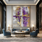 Purple - Gold - Gray Abstract Cross Painting for Contemporary Religious Spaces HENG135