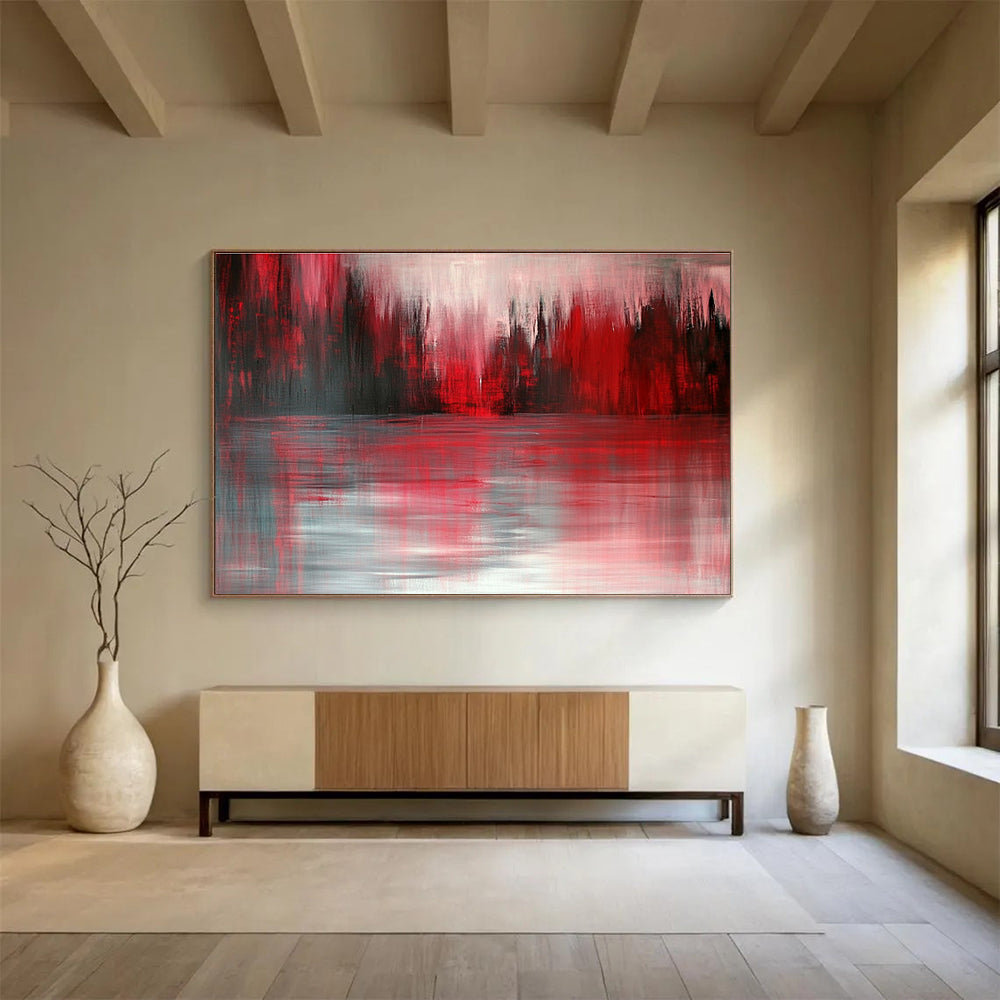 Red and Gray Reflection with Moody Tones Abstract Painting ABS331