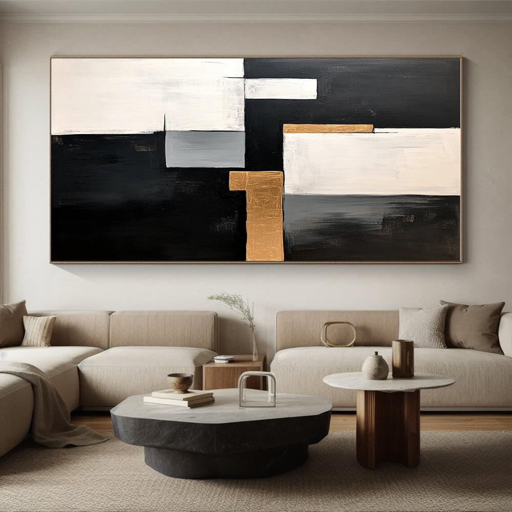 Geometric Abstract Painting with Gold Accents and Modern Elegance WINK508