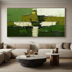 Green White Geometric Abstract Painting with Textured Precision WINK606