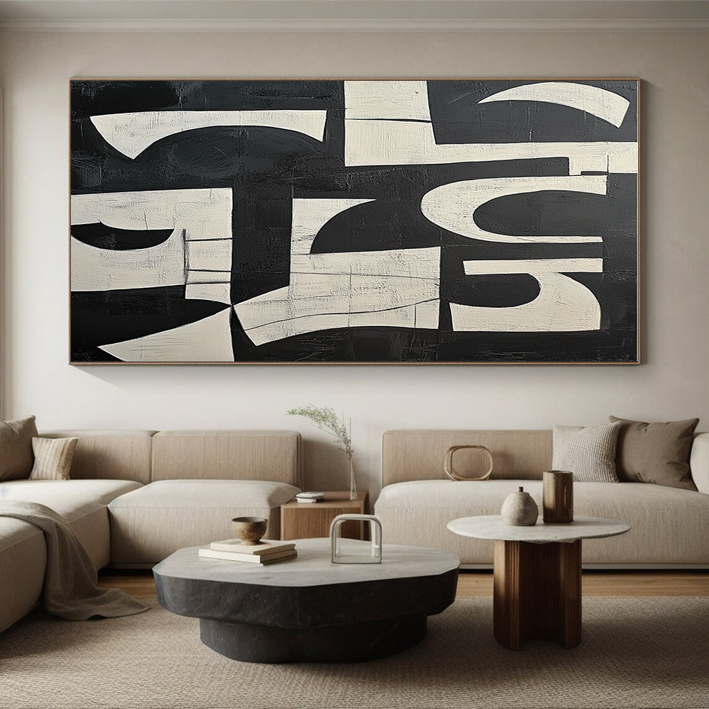 Black and White Textured Letters Abstract Painting with Artistic Typography WINK239