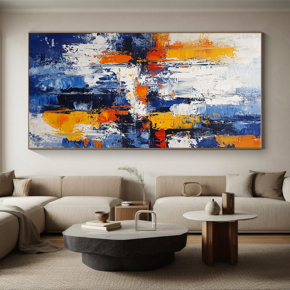 Blue Orange Abstract Cityscape Painting with Urban Rhythm WINK711