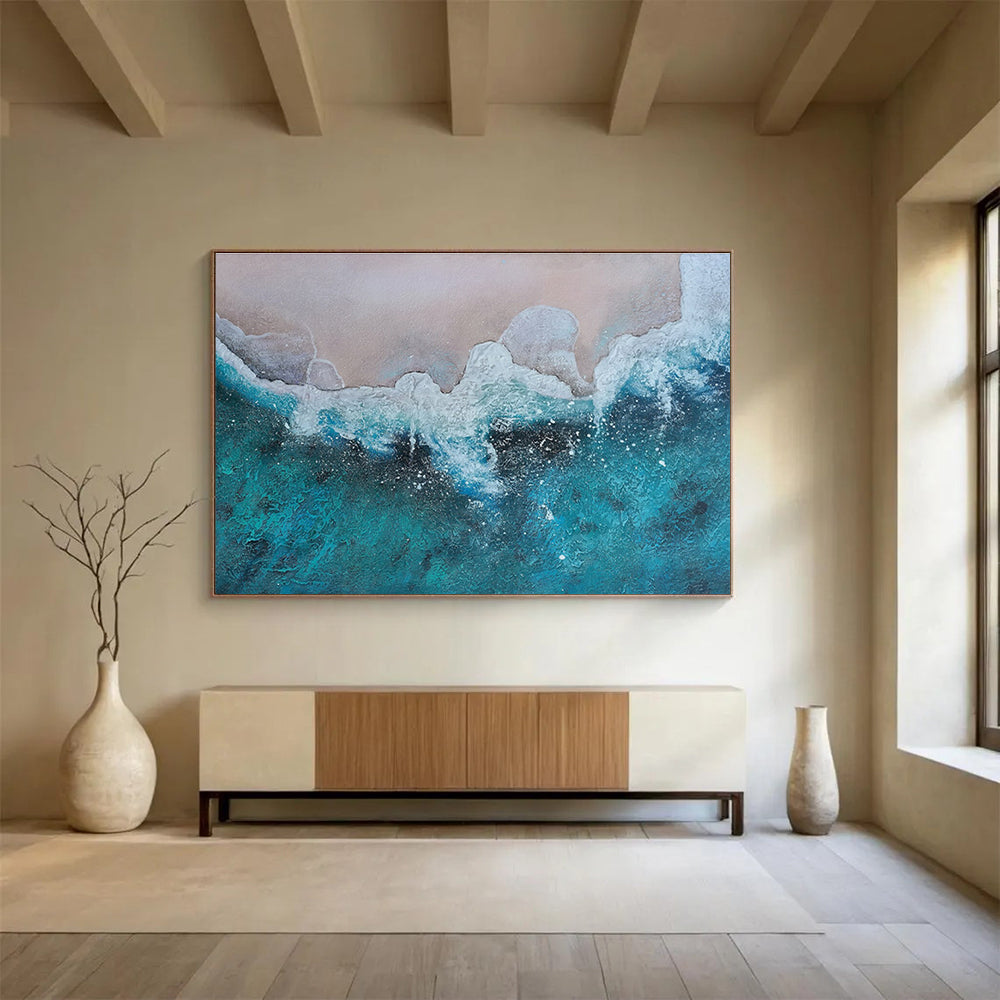 Beach Waves Abstract Textured Painting for Coastal Homes YHT039