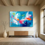 Koi Fish in Blue Abstract Painting with Energetic, Aquatic Beauty ABS466