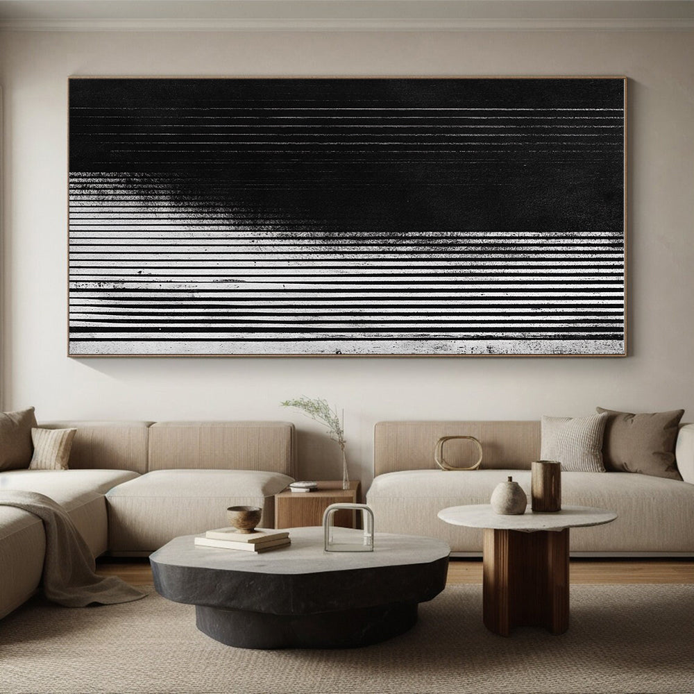 Vertical Black and White Stripes Abstract Painting with Structured Rhythm WINK013
