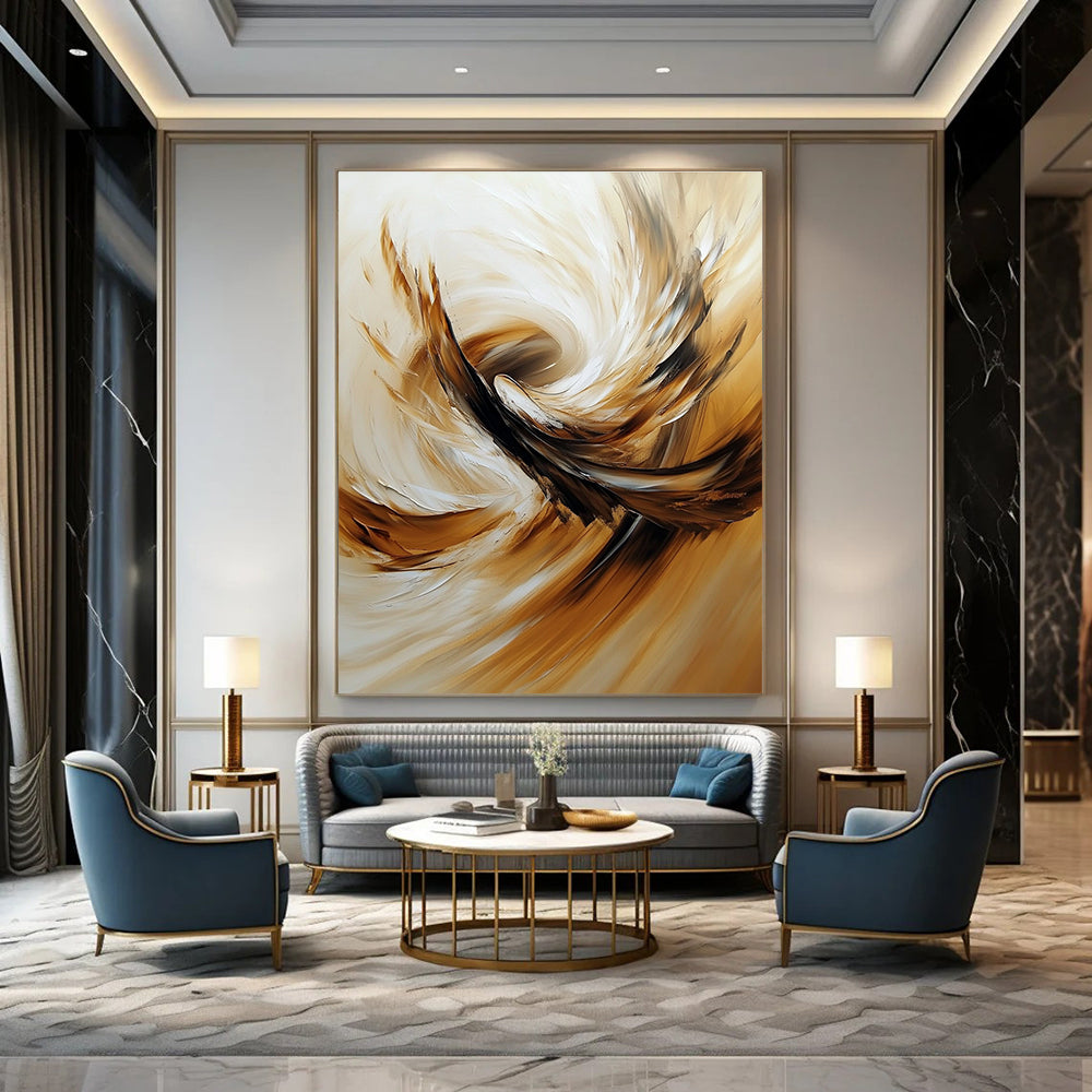 Swirling Brown Feathers Abstract Painting for Luxury - Styled Lounges GAB1109