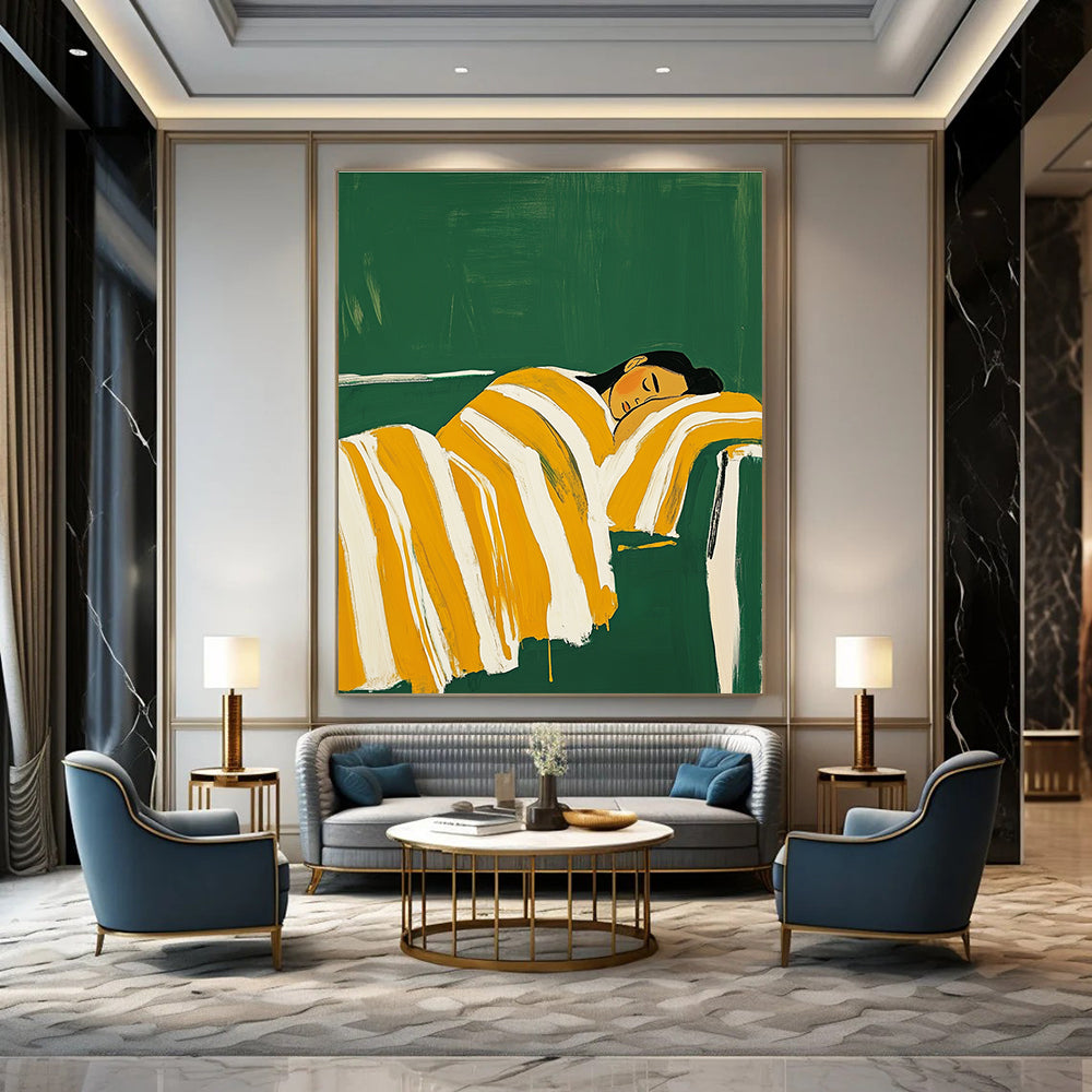 Sleeping Woman in Striped Blanket - Colorful Figurative Abstract Art GAB0426
