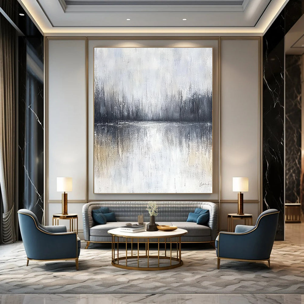 Misty Lake Reflection - Serene Landscape Abstract Painting GAB0520