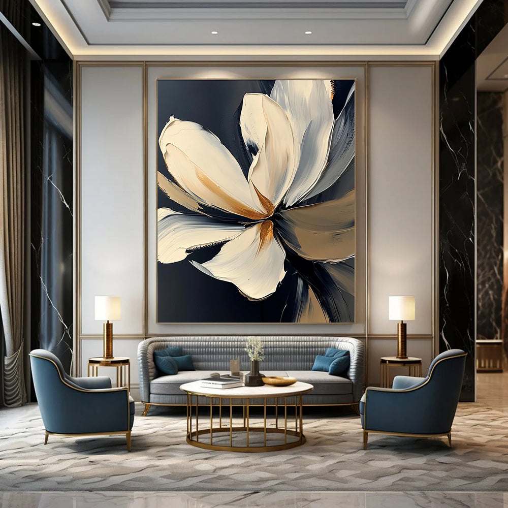 Textured Flower with Gold Abstract Painting for Elegant Decor GAB0714