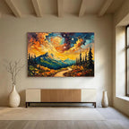 Mountain Path Under Starry Sky: Dreamy Wilderness Adventure Abstract Painting ABS155