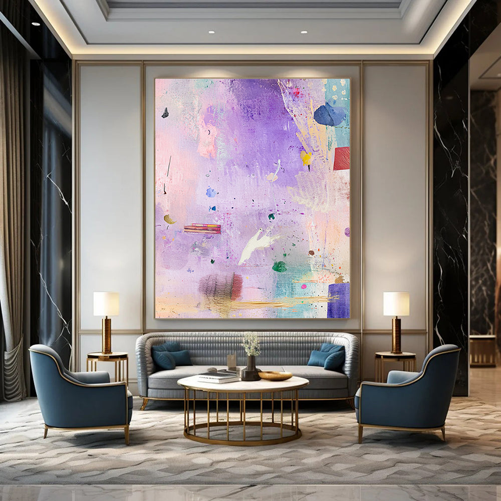 Purple - Toned Collage Abstract Painting for Artistic Bedrooms GAB1081
