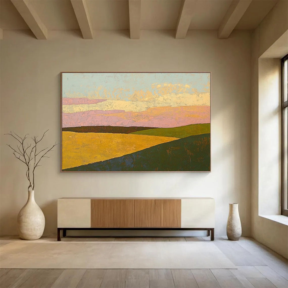 Pastel Landscape with Color Blocks Abstract Painting with Soft Harmony ABS575