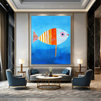 Colorful Patchwork Fish Whimsical Marine Abstract Painting GAB0344