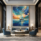 Sailboat Under Starry Sky Dreamy Maritime Abstract Painting GAB0354