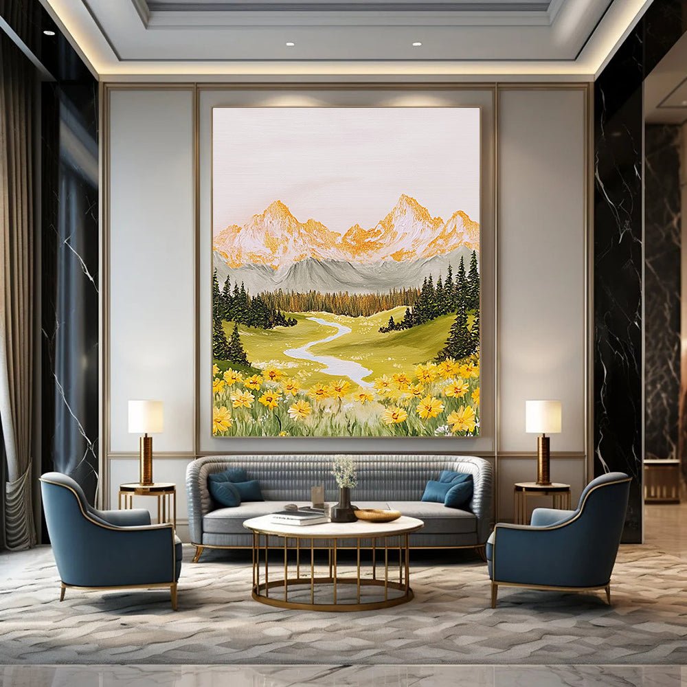 Mountain Valley Idyllic Abstract Painting for Rustic Interiors GAB1488