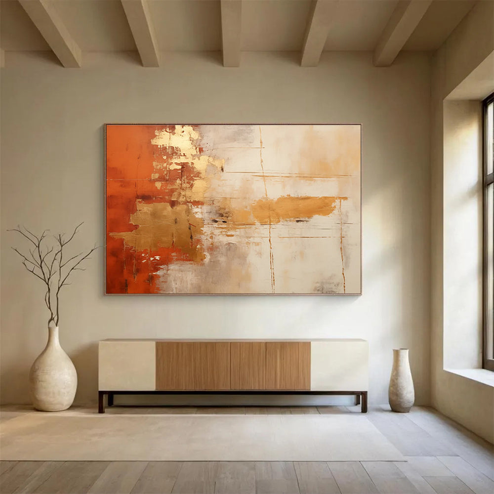 Orange - Gold Abstract Painting for Warm Interiors YHT093