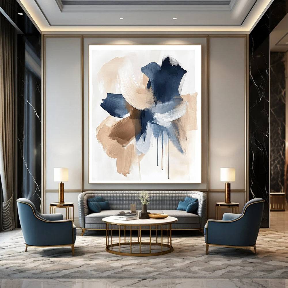 Blue and Beige Abstract Forms Abstract Painting for Coastal - Inspired Home Offices GAB1365