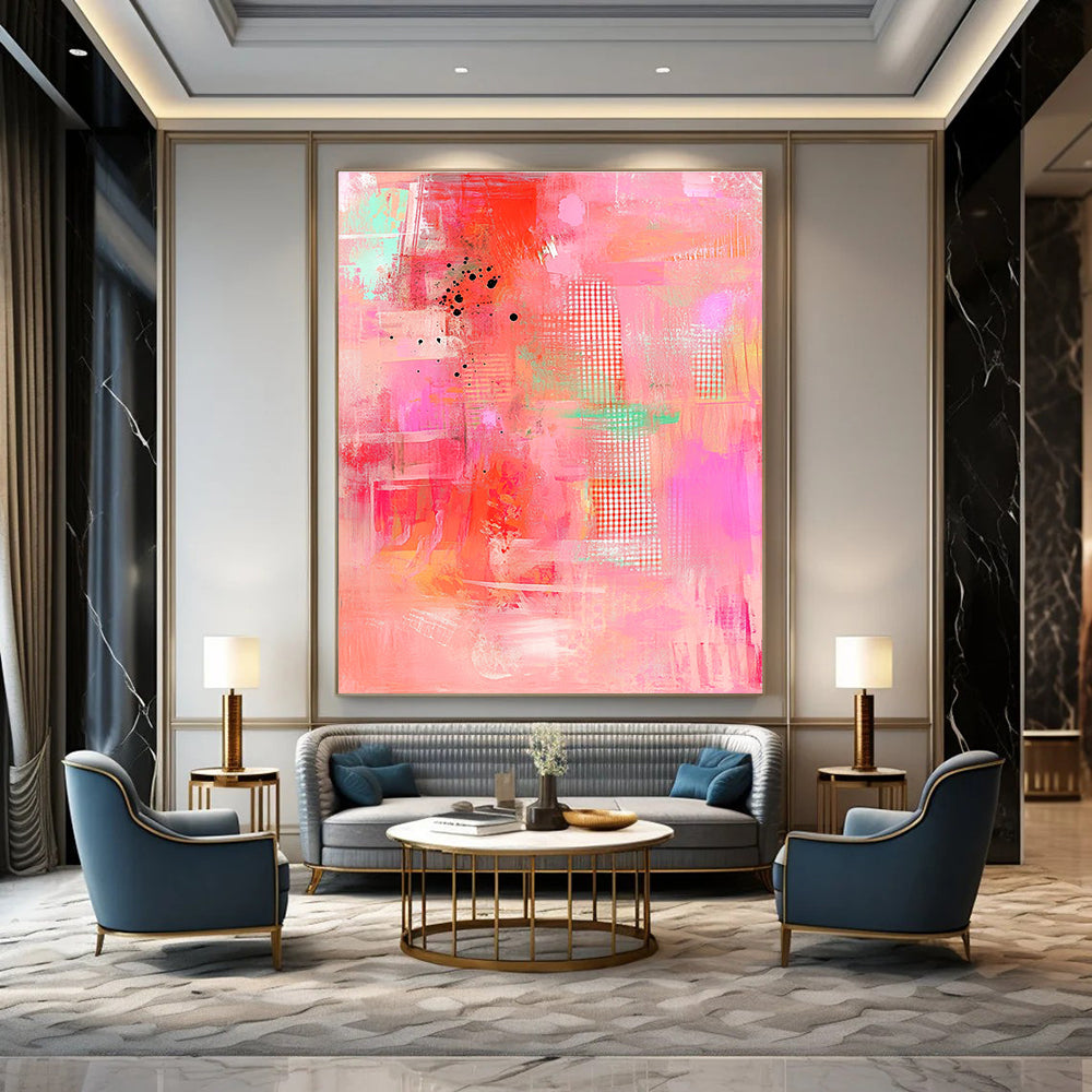 Pink Abstract with Dots Playful Abstract Painting GAB0318