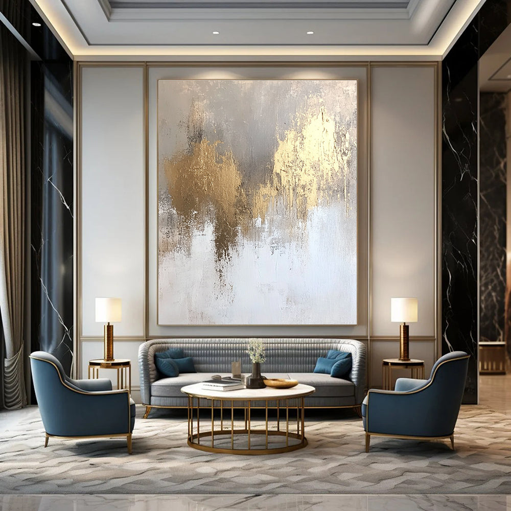 Gold Patch Abstract Painting for Minimalist - Inspired Dining Rooms GAB0996
