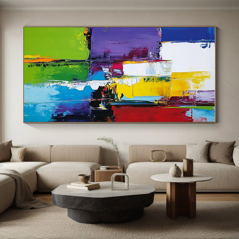 Purple Green Yellow Abstract Painting with Bold Color Clashes WINK513