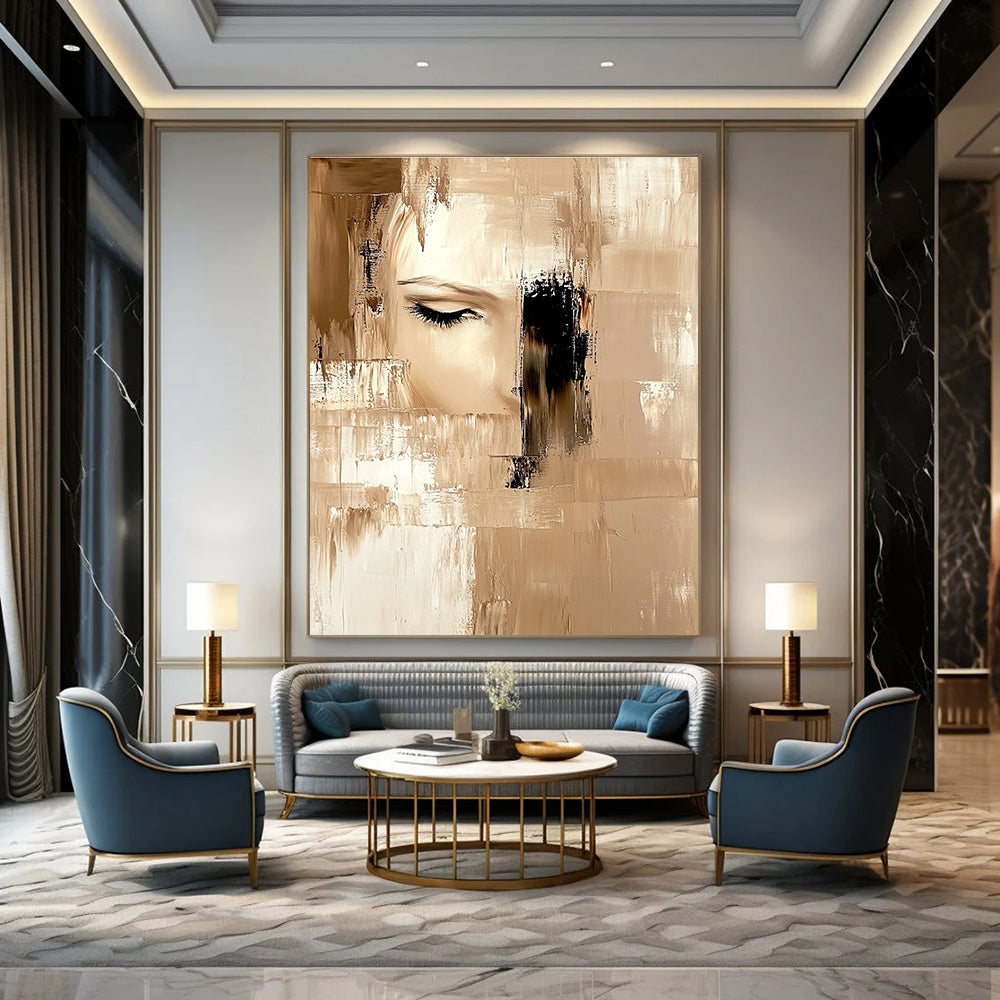 Fragmented Face in Neutrals - Introspective Abstract Figurative Art GAB0447