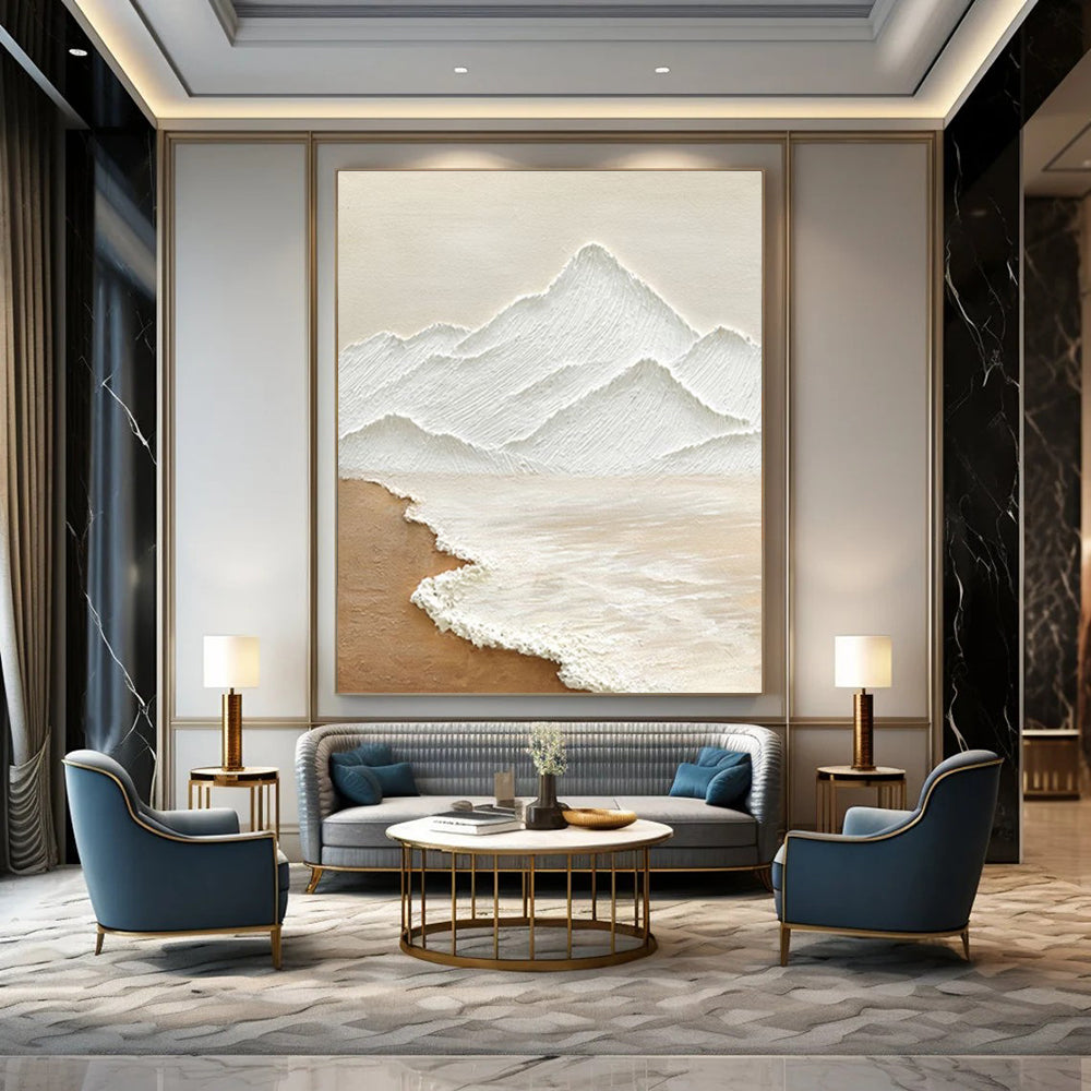 Minimalist Textured Mountain & Sea Abstract Painting for Serene Spaces HENG273