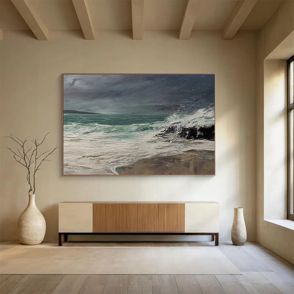 Stormy Sea Abstract Dramatic Seascape Painting for Bold Interiors YHT042