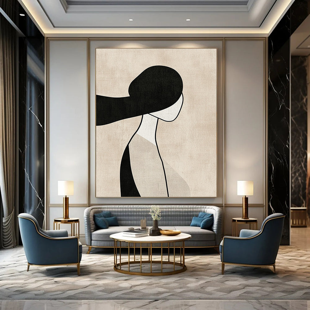 Minimalist Woman Silhouette Abstract Painting for Serene Bedroom Corners GAB1378