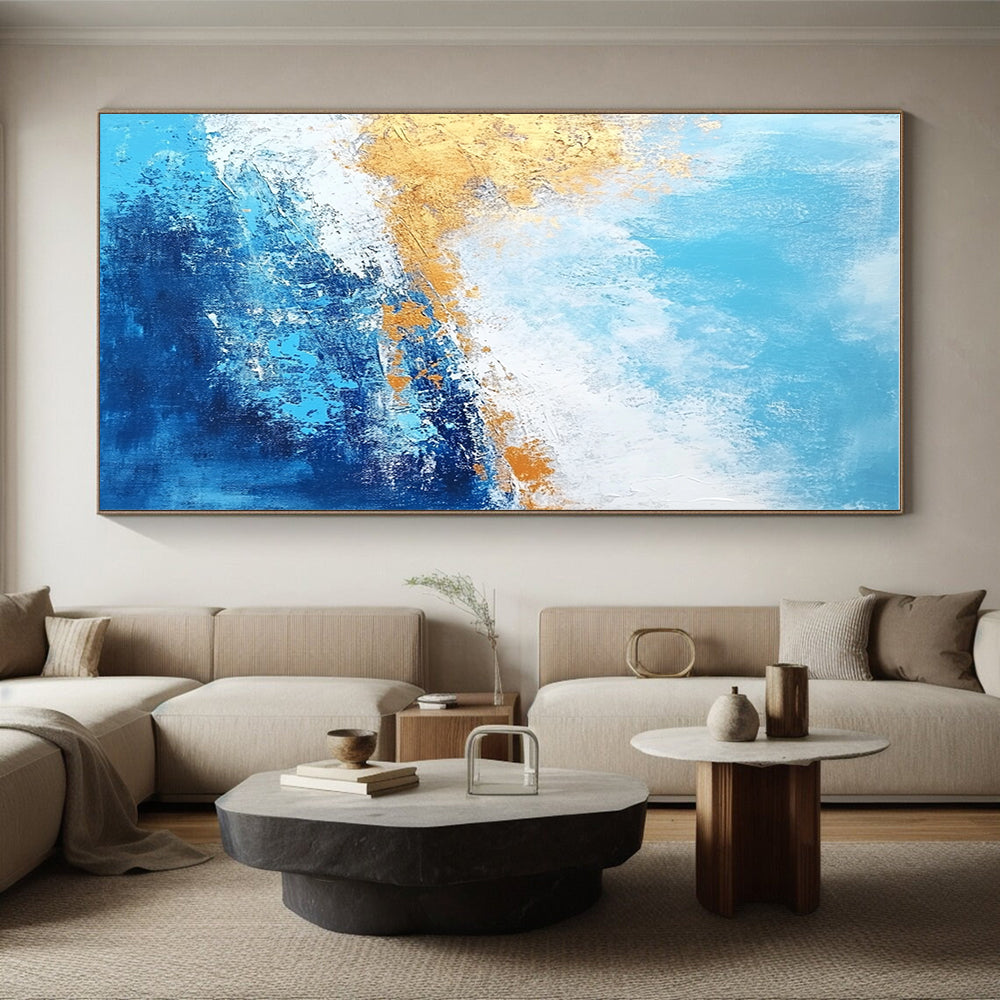 Blue - Gold Abstract Waves Painting with Fluid Elegance WINK384