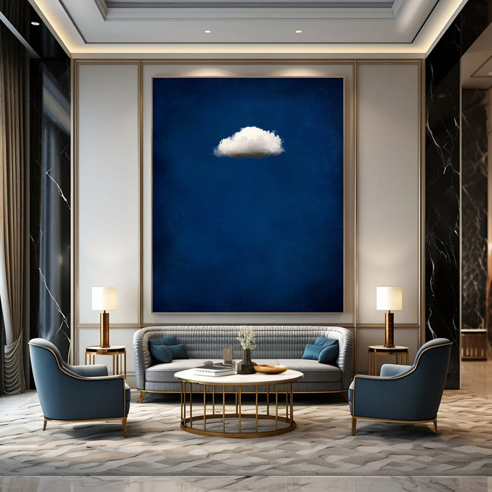 Single White Cloud on Blue Simple Abstract Painting for Calm Interiors GAB1448