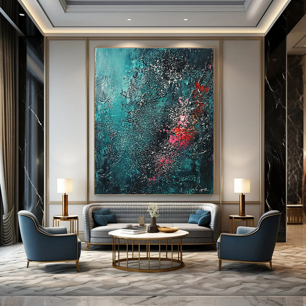 Teal and Pink Abstract Painting for Modern Art Gallery Feature Walls GAB1191