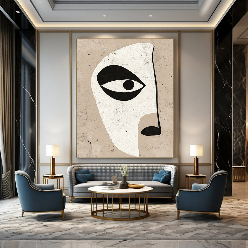 Minimalist Face Cutout Abstract Painting of Geometric Features GAB0124