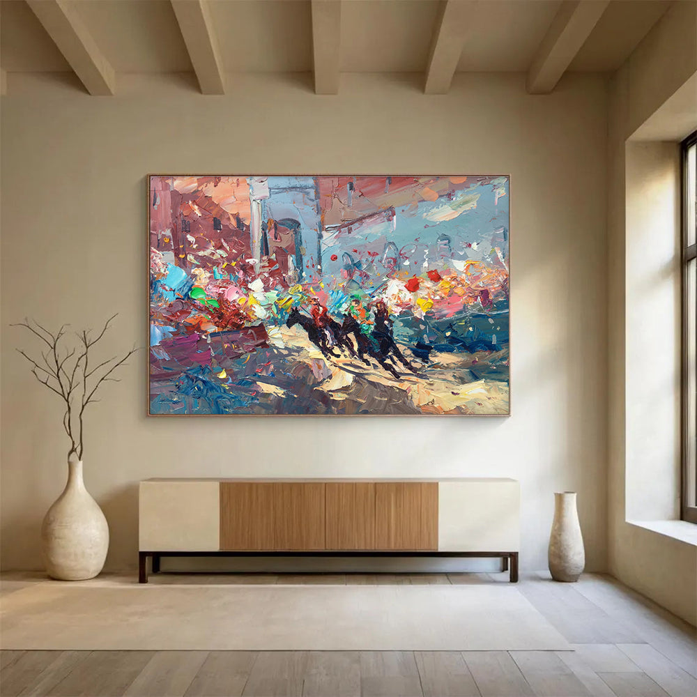 Dynamic Horse Race Abstract Painting for Sports - Themed Bars YHT471