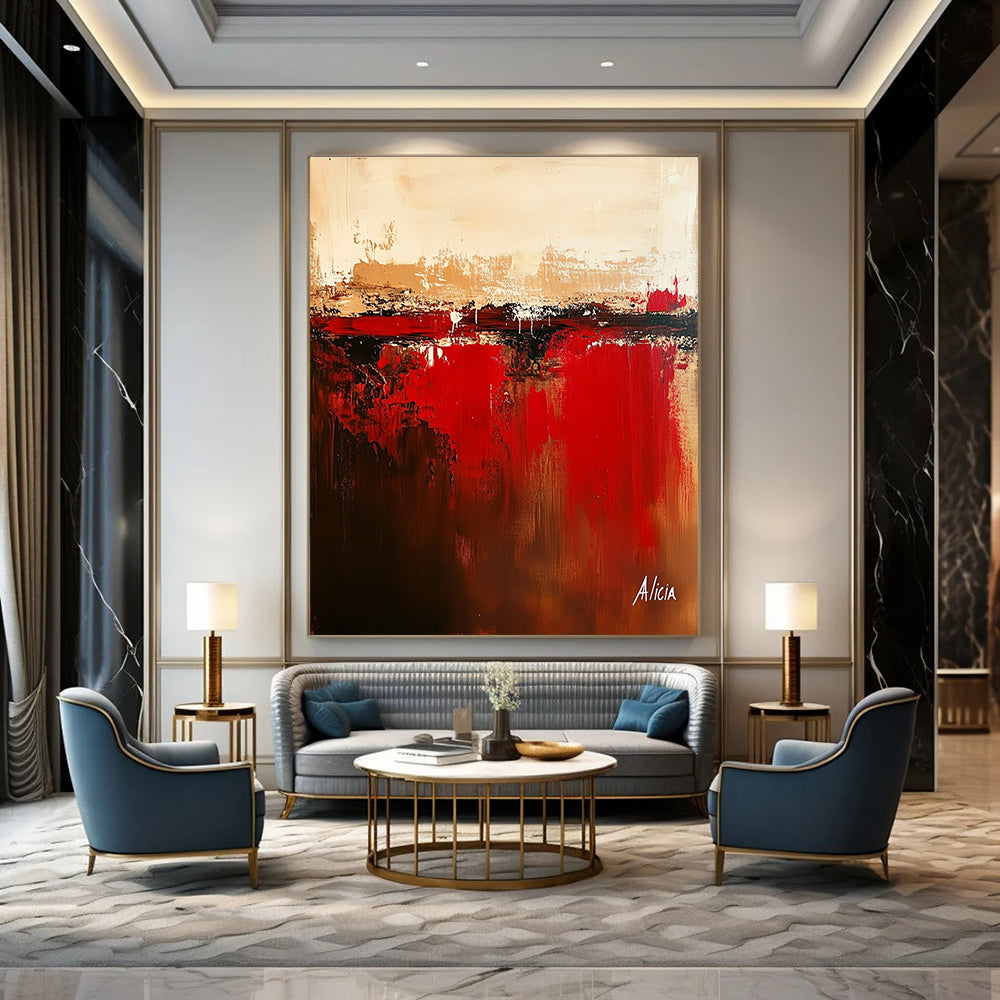 Geometric Abstract with Red Accents Painting for Mid - Century Modern Homes GAB1154