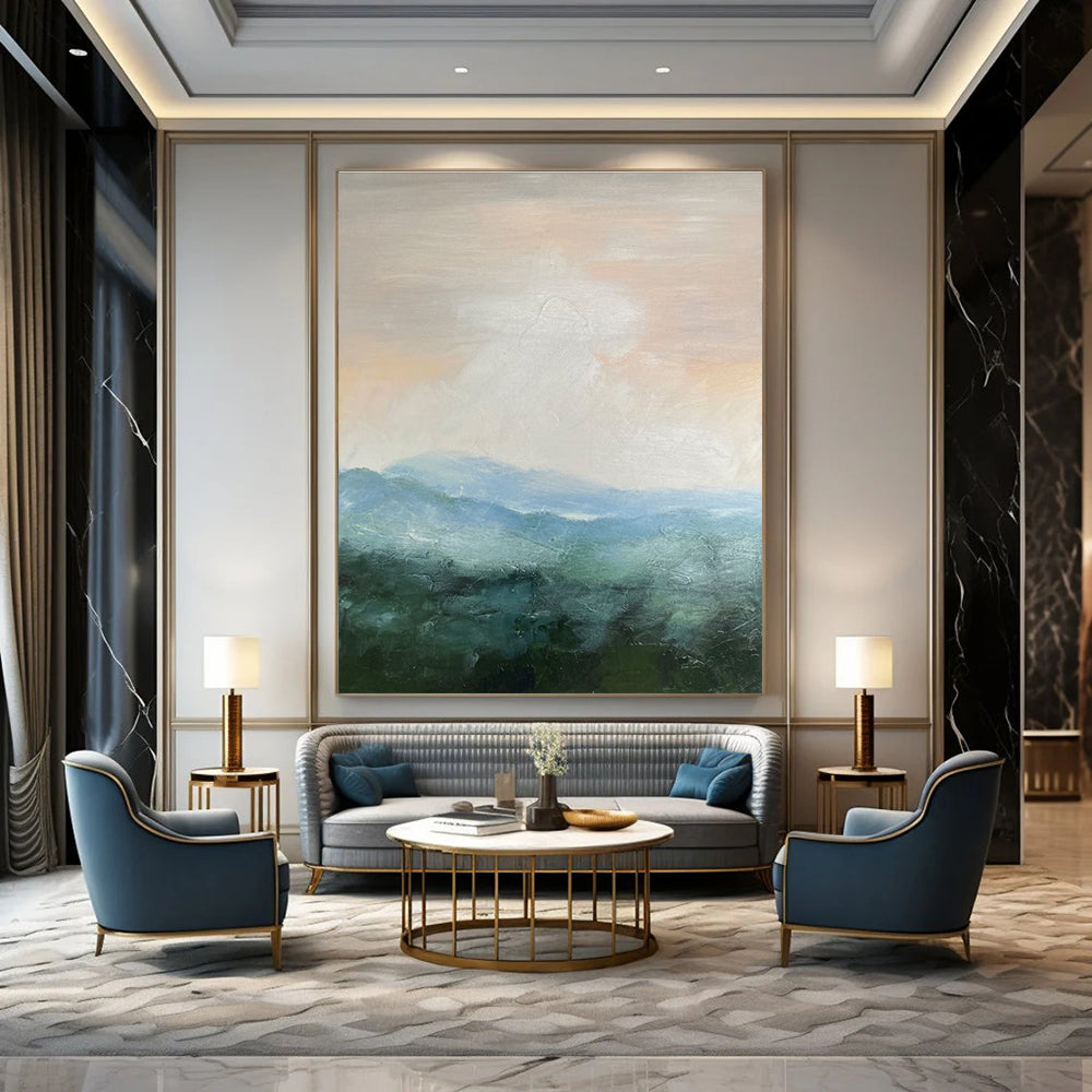Misty Mountain Abstract Painting for Spa Retreat Relaxation Areas HENG010