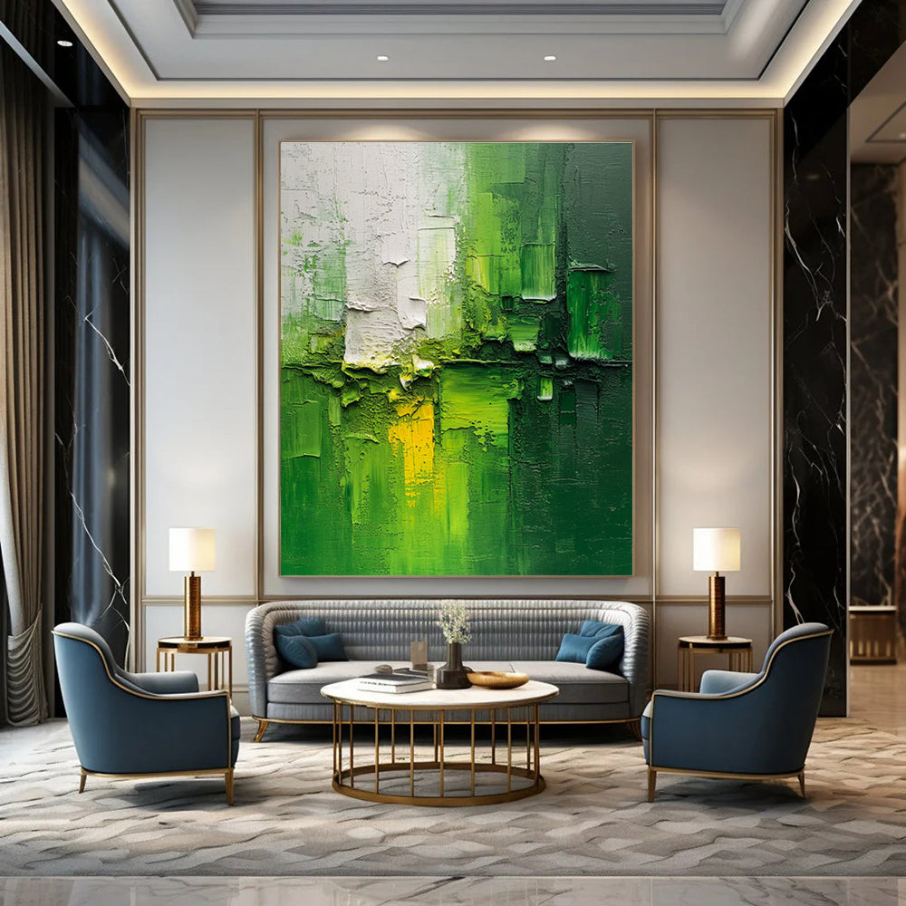 Textured Green Abstract Painting for Contemporary Art Cafes HENG003