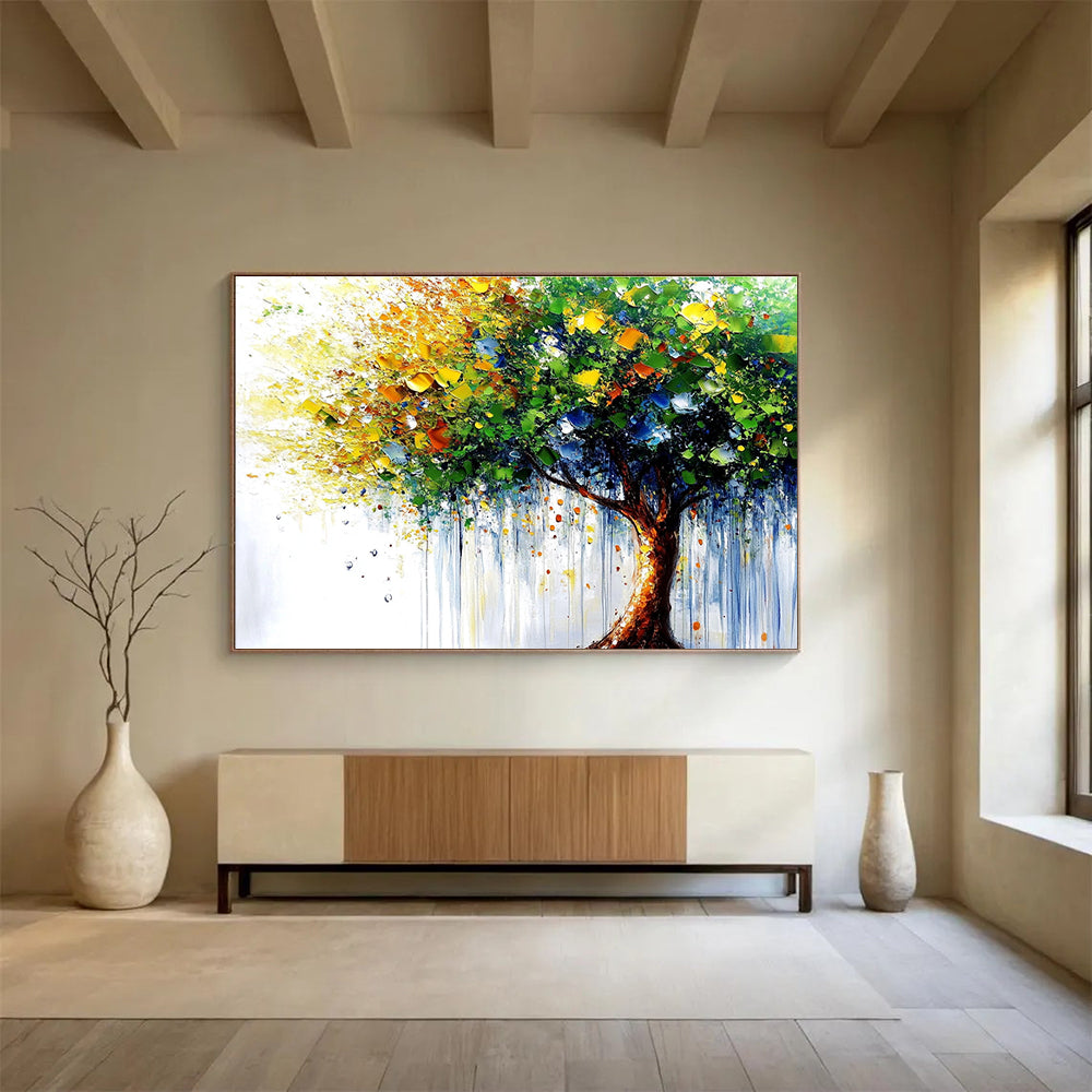 Colorful Tree of Life Abstract Painting with Joyful, Dripping Energy ABS444
