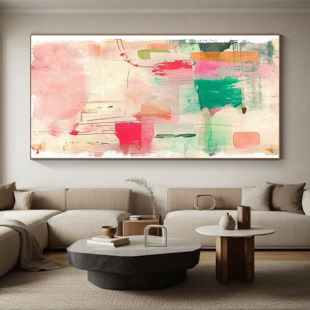 Green and Pink Abstract Fusion Abstract Painting with Fresh Vitality WINK201