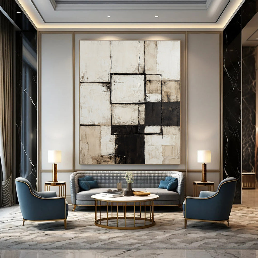 Monochrome Square Abstract Painting for Modern Art Gallery Minimalist Sections GAB1179