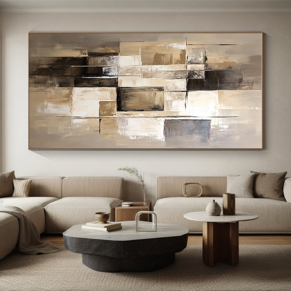 Beige - Toned Abstract Painting with Layered Squares WINK859