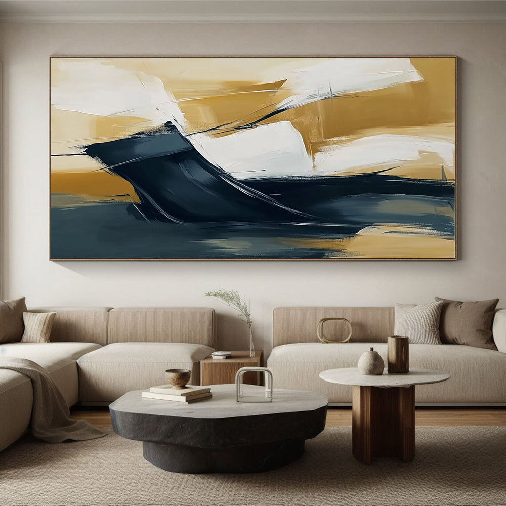 Gold and Black Abstract Painting with Luxurious Contrast WINK805