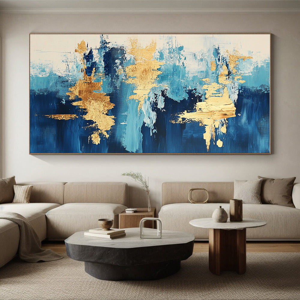 Blue - Gold Abstract Flow Painting with Fluid Luxury WINK373