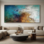 Textured Gold Blue Abstract Painting with Rich Depth WINK785