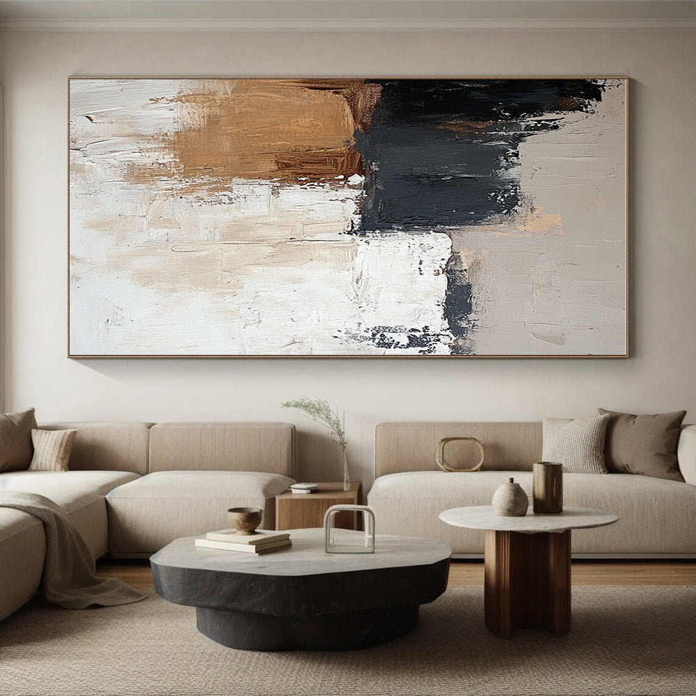 Black Brown White Abstract Painting with Rustic Simplicity WINK473