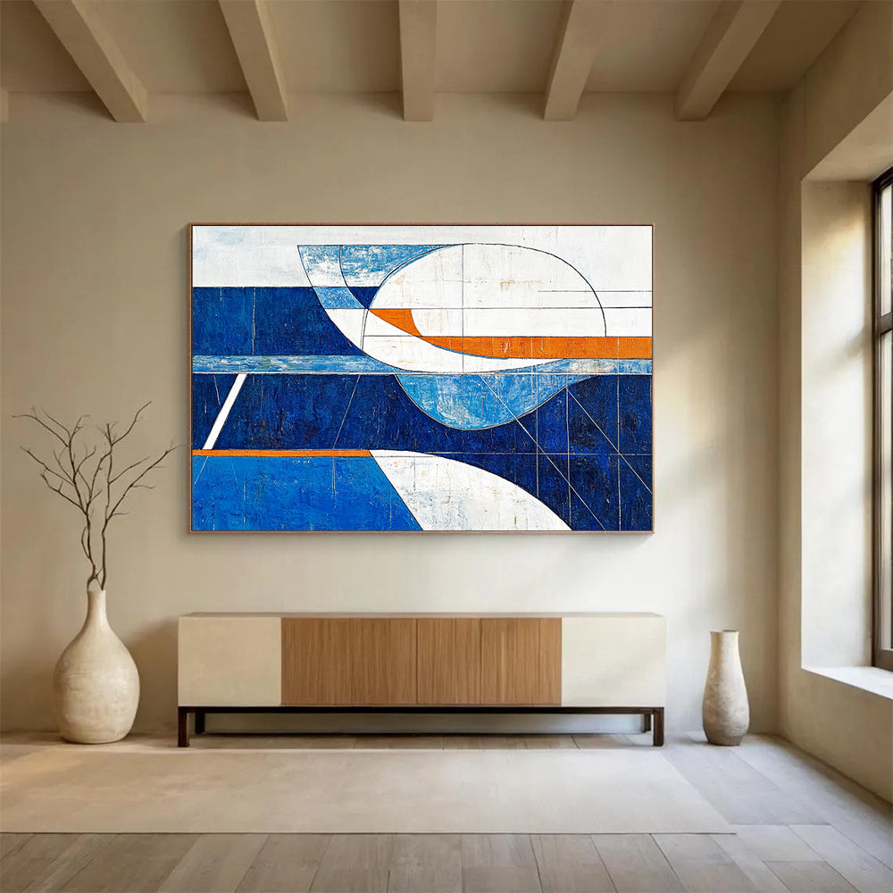 Geometric Blue - Orange Abstract Painting ABS190